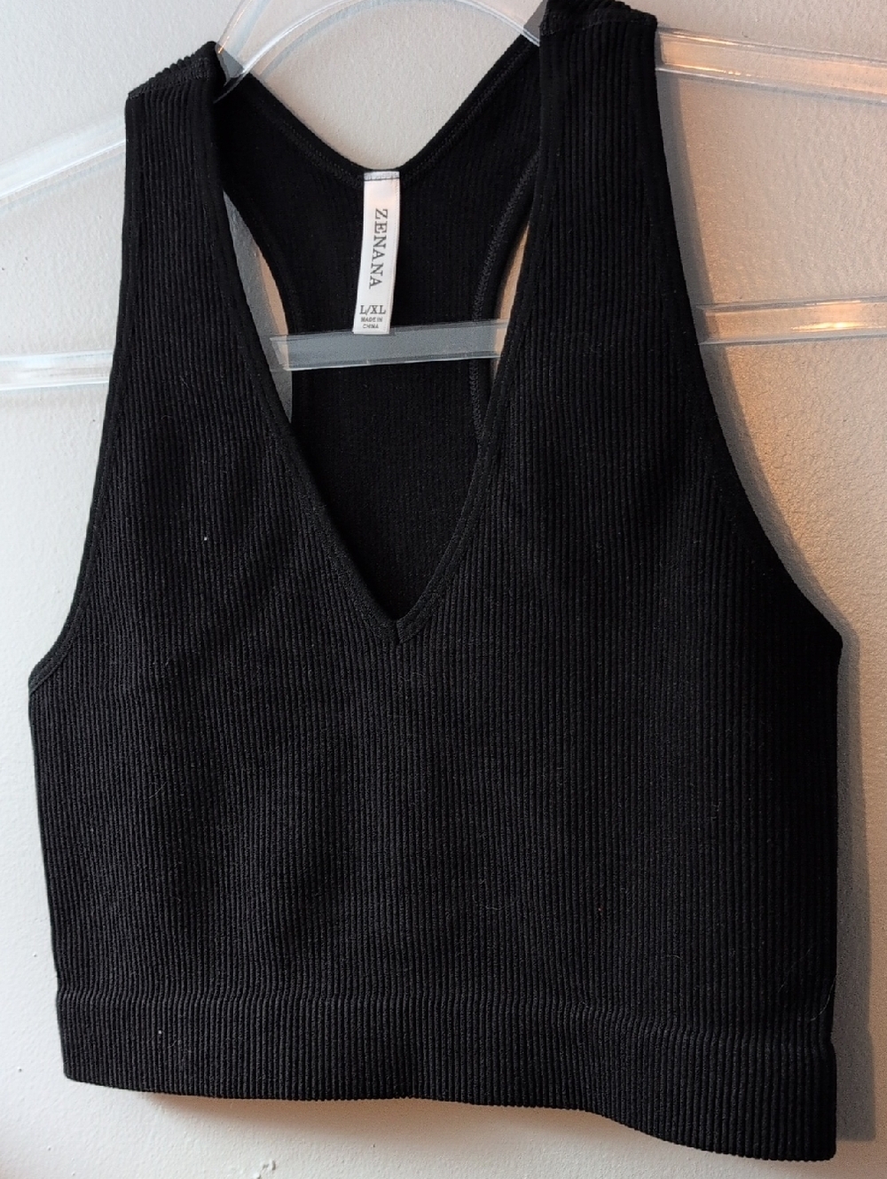 ZENANA Black Ribbed V-Neck Cropped Tank Top